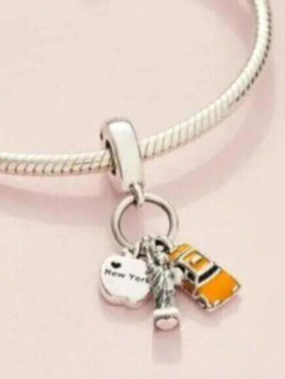 Pandora Silver New York Statue of Liberty & Orange Bag Dangle Charm